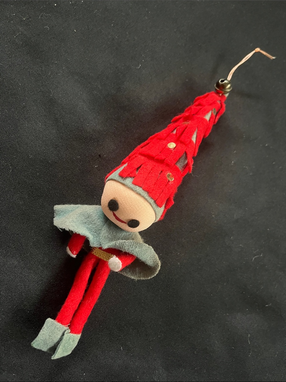 Vtg Felt Elf Gnome Christmas Ornament Japan 1950s 7" Tall MCM Decor
